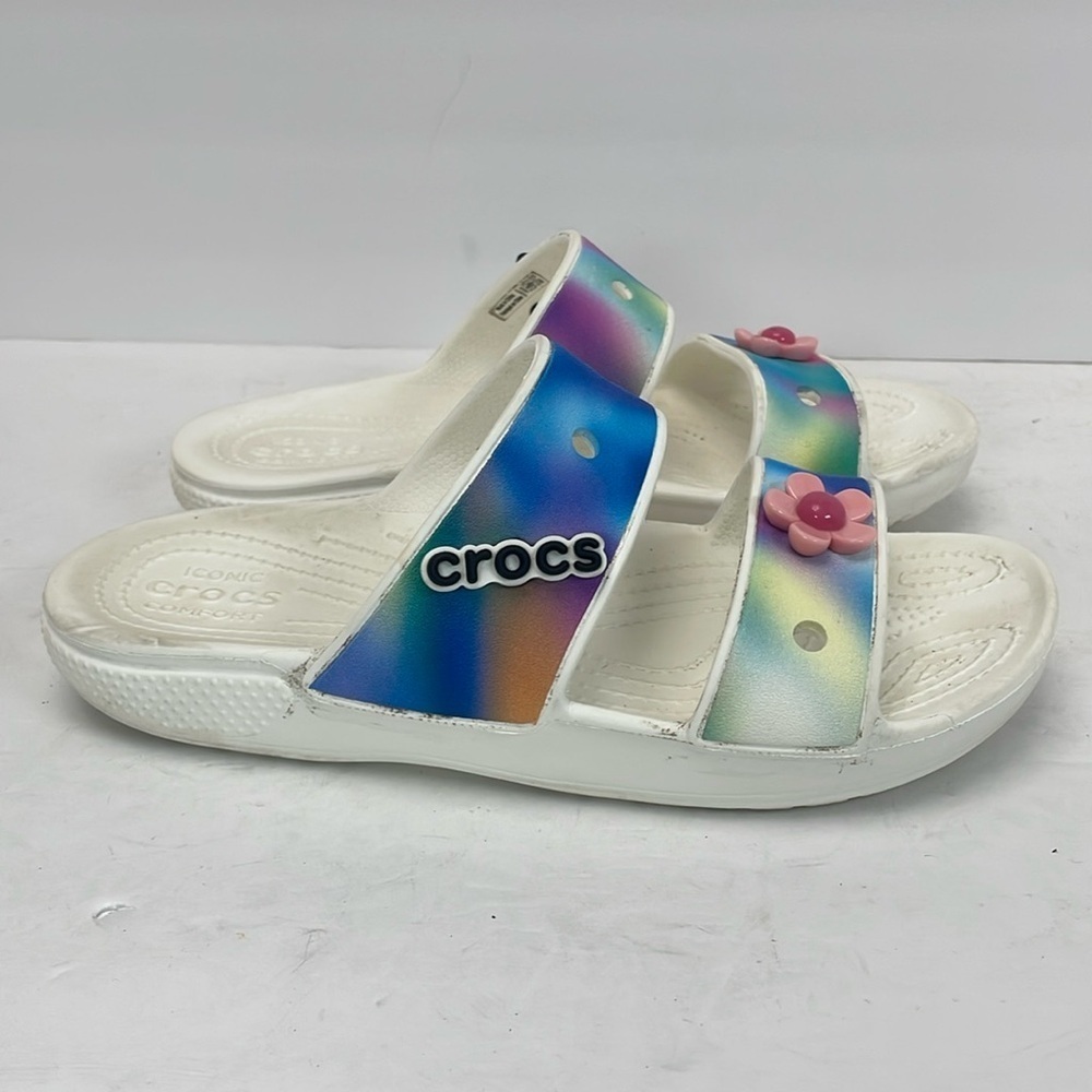 Classic Crocs women’s size 8 Solarized Sandal white tie dye slides